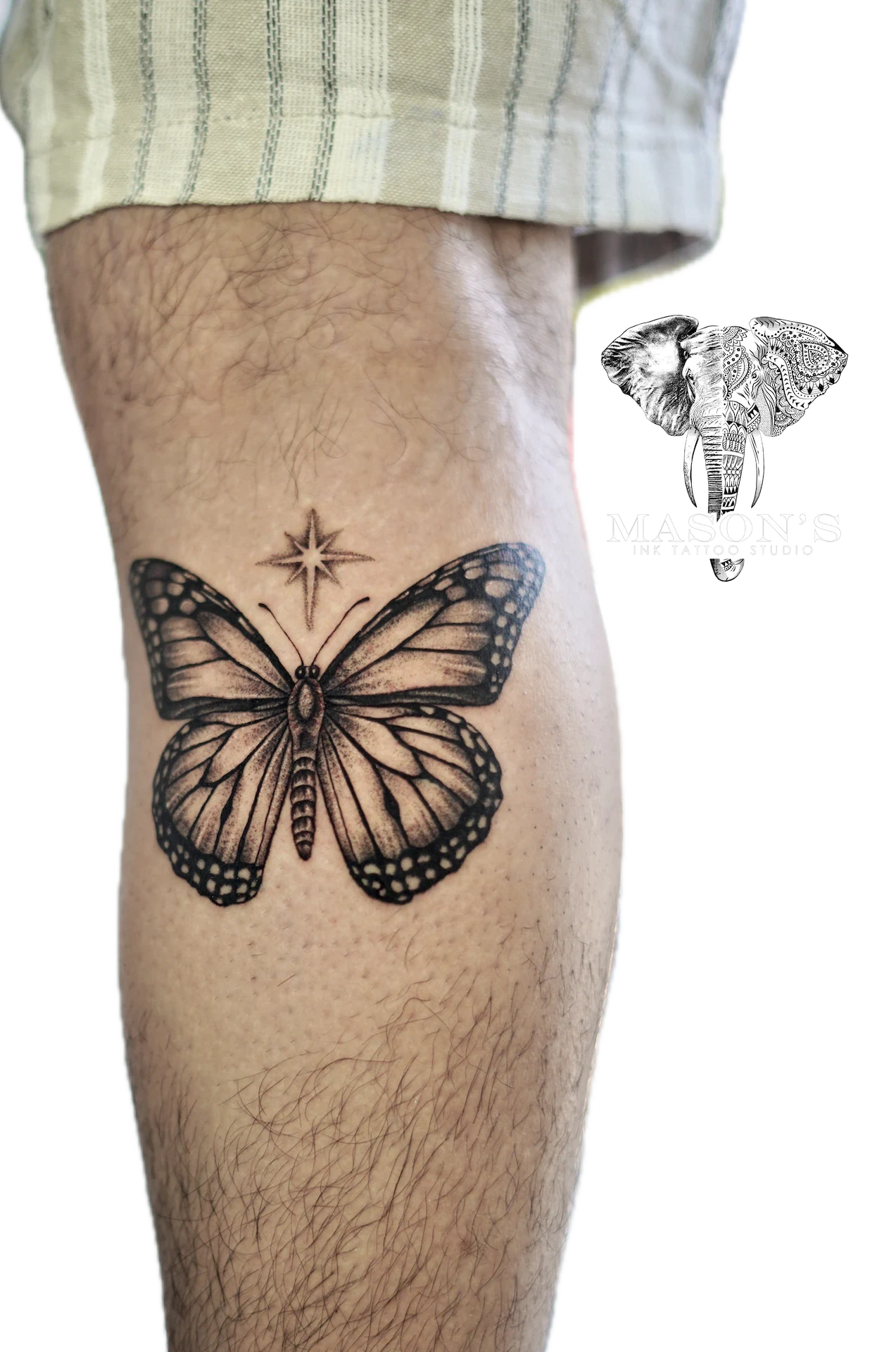 Black and Grey Butterfly tattoo by Mason's Ink Tattoo Studio, Bali