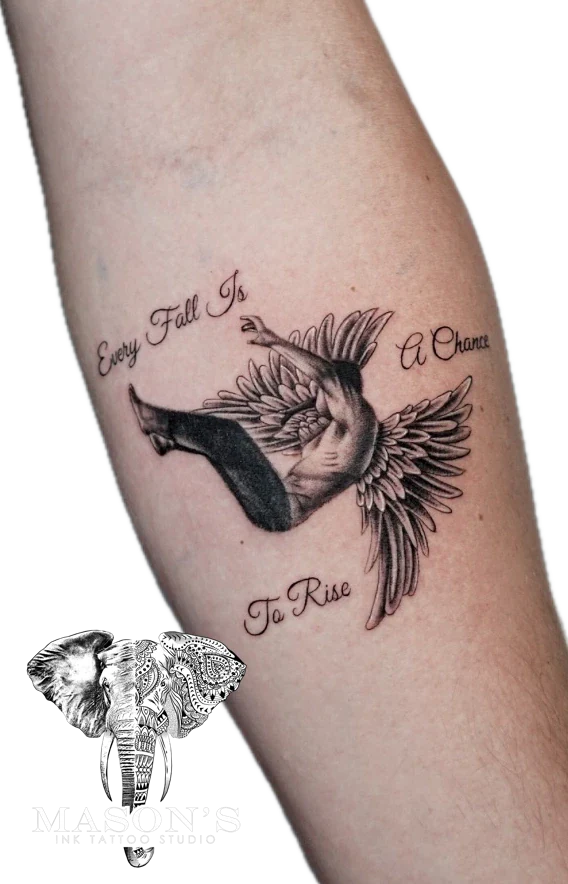 Falling Angel Realism tattoo by Mason's Ink Tattoo Studio, Bali