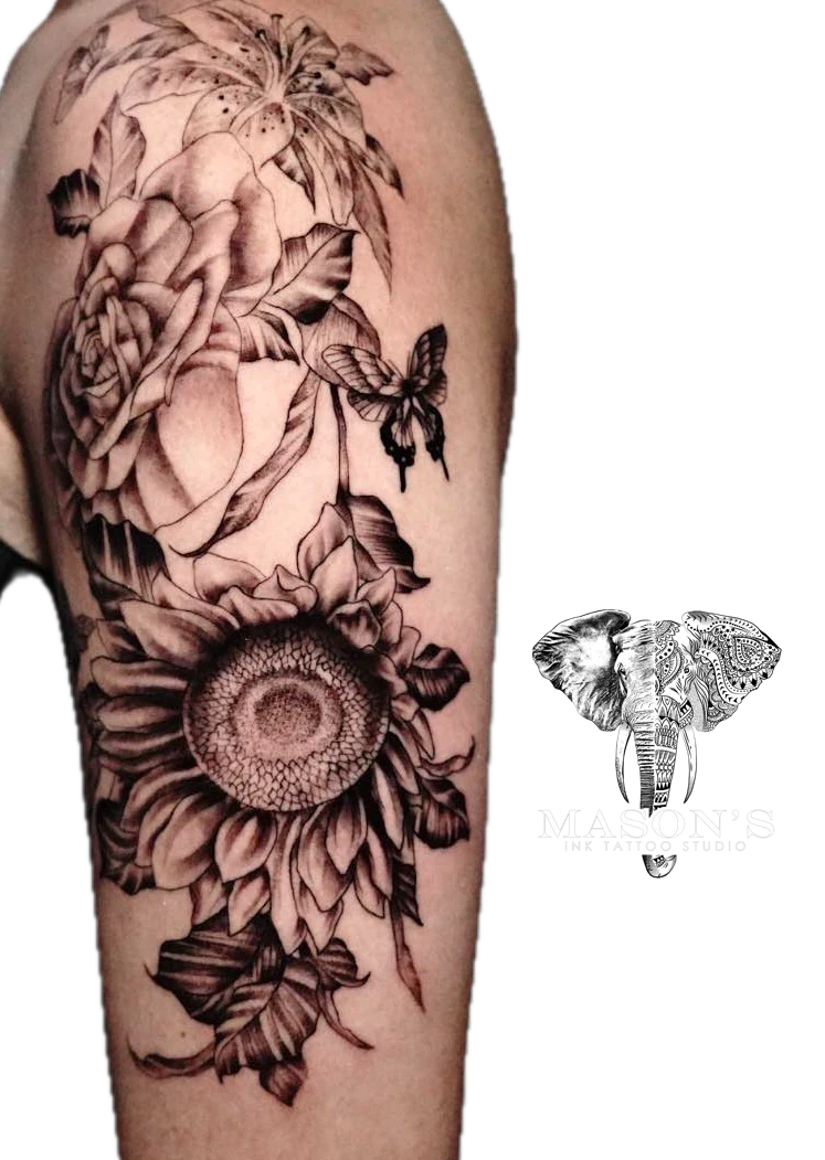 Flower Floral Large tattoo by Mason's Ink Tattoo Studio, Bali