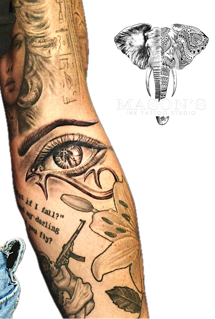 Iluminati Black and Grey tattoo by Mason's Ink Tattoo Studio, Bali