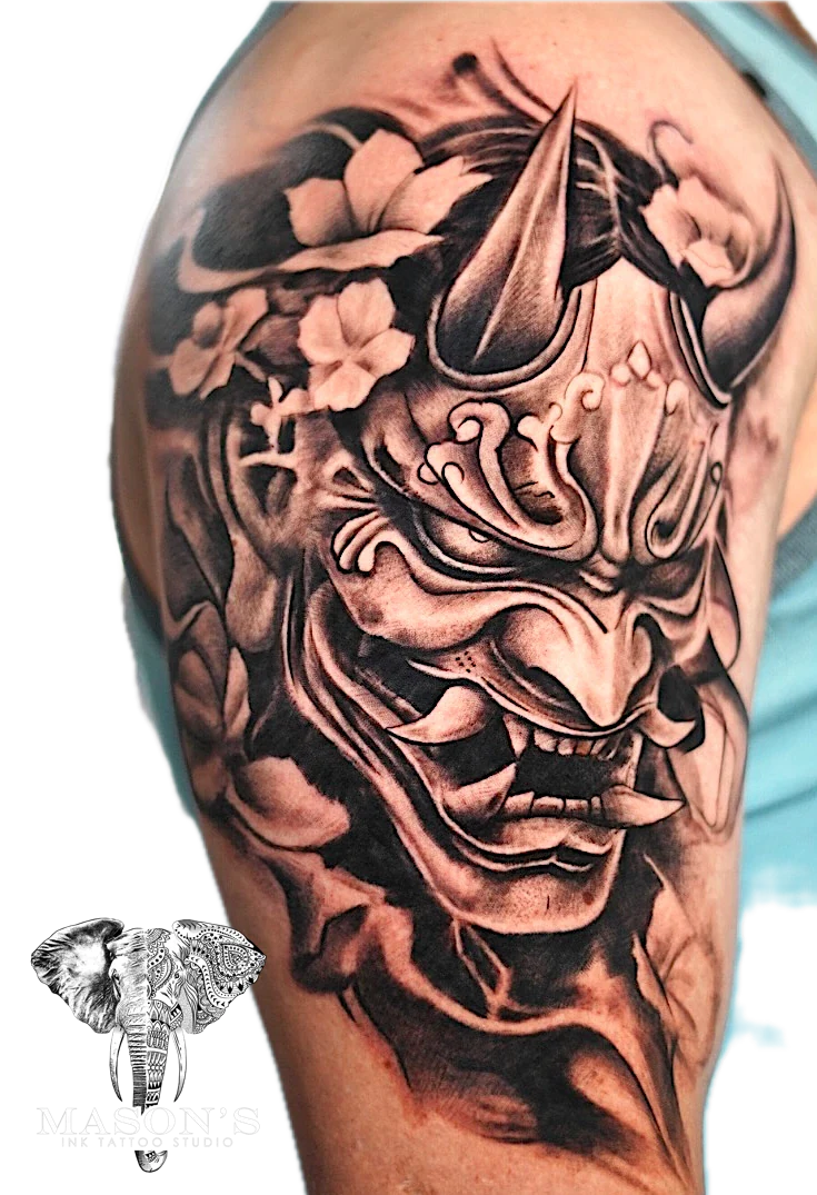 Japanese Black and Grey tattoo by Mason's Ink Tattoo Studio, Bali