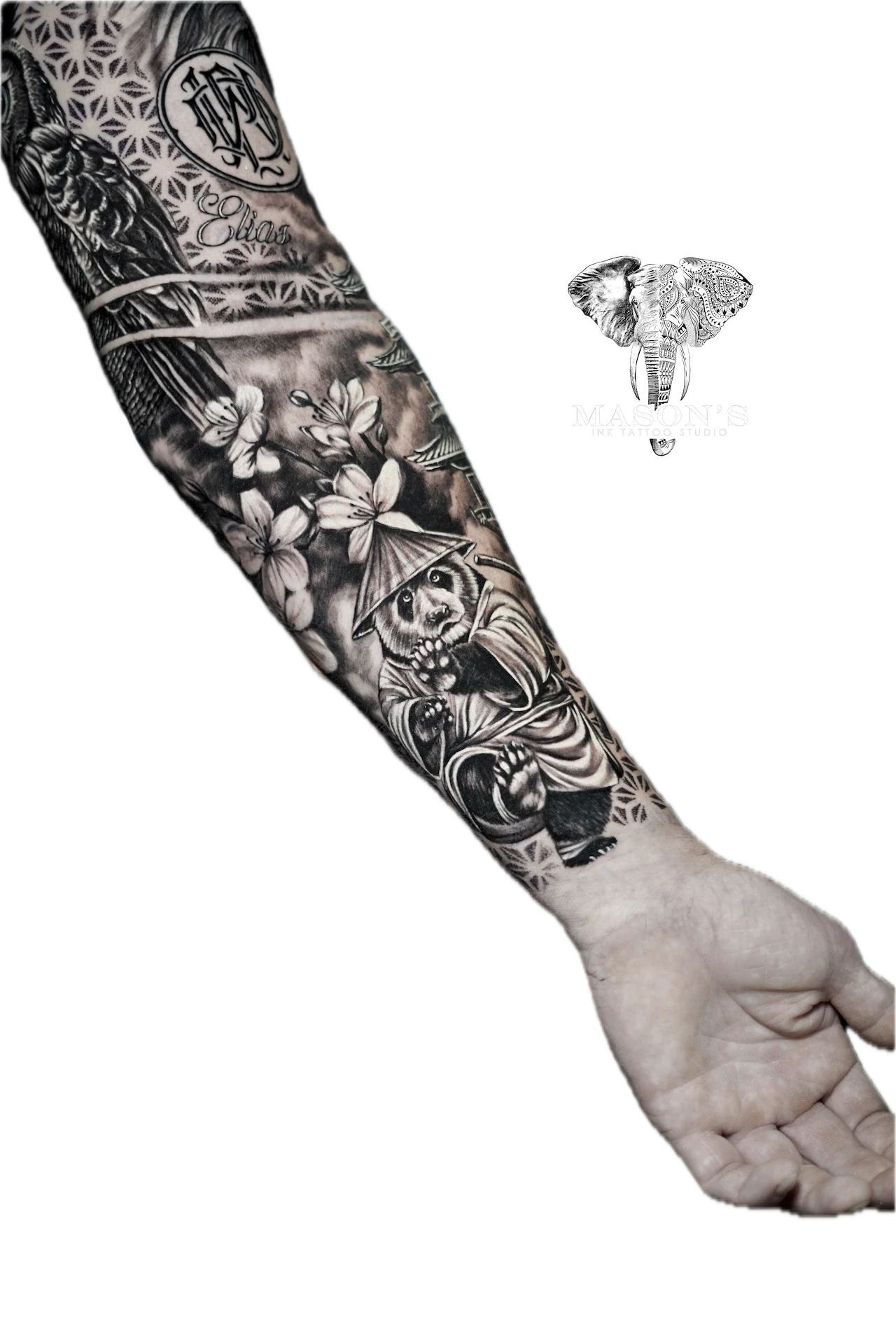 Realism Panda japanese tattoo by Mason's Ink Tattoo Studio, Bali
