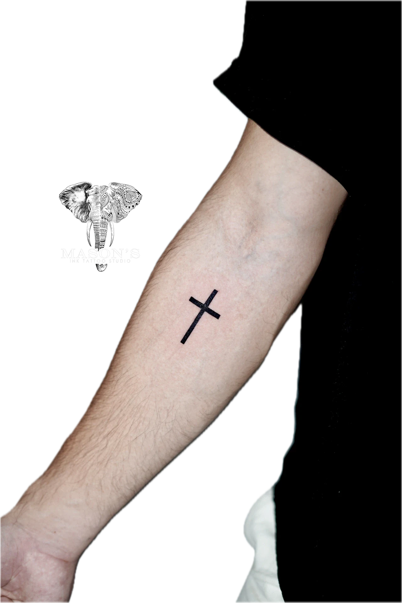 Blackwork Cross Tattoo Design by Mason's Ink Tattoo Studio, Bali