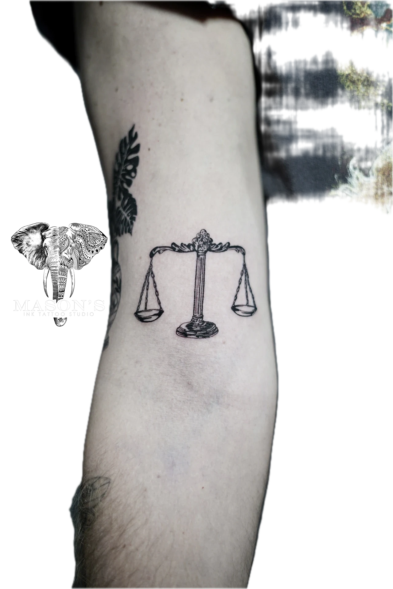 Black Work Antique Scales Tattoo by Mason's Ink Tattoo Studio, Bali