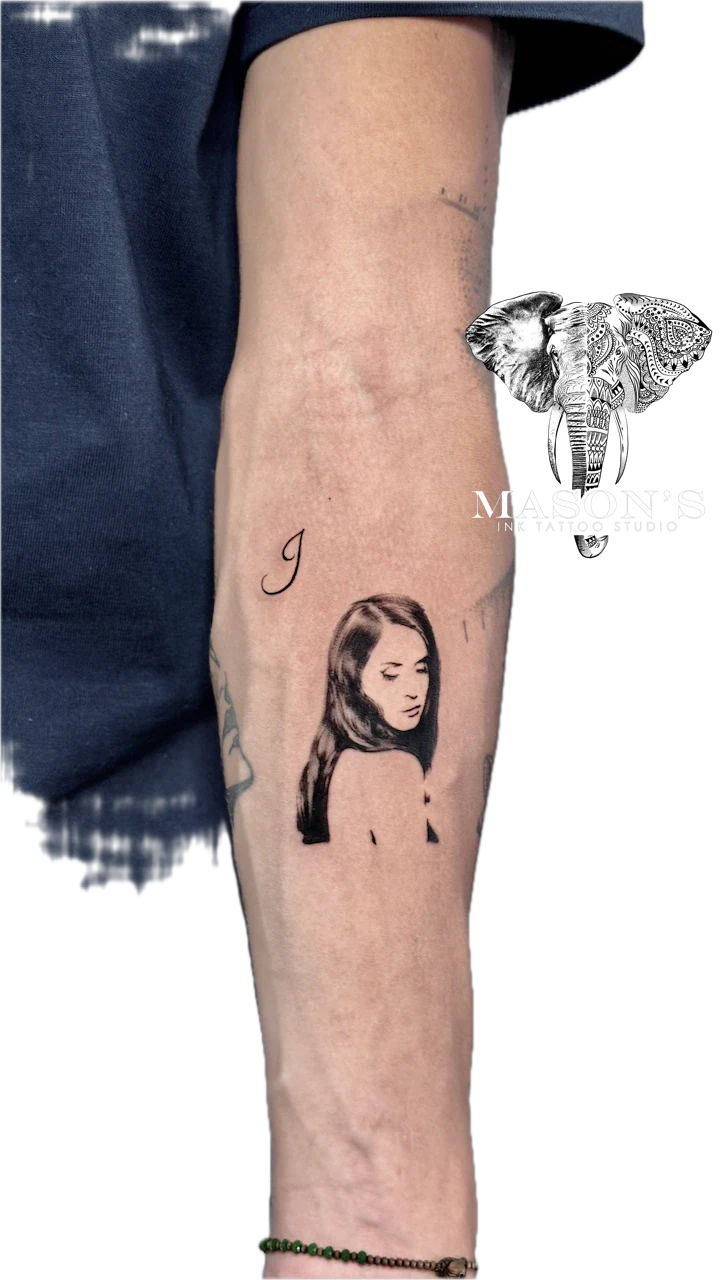 Black Work Tattoo Woman Portrait by Mason's Ink Tattoo Studio, Bali