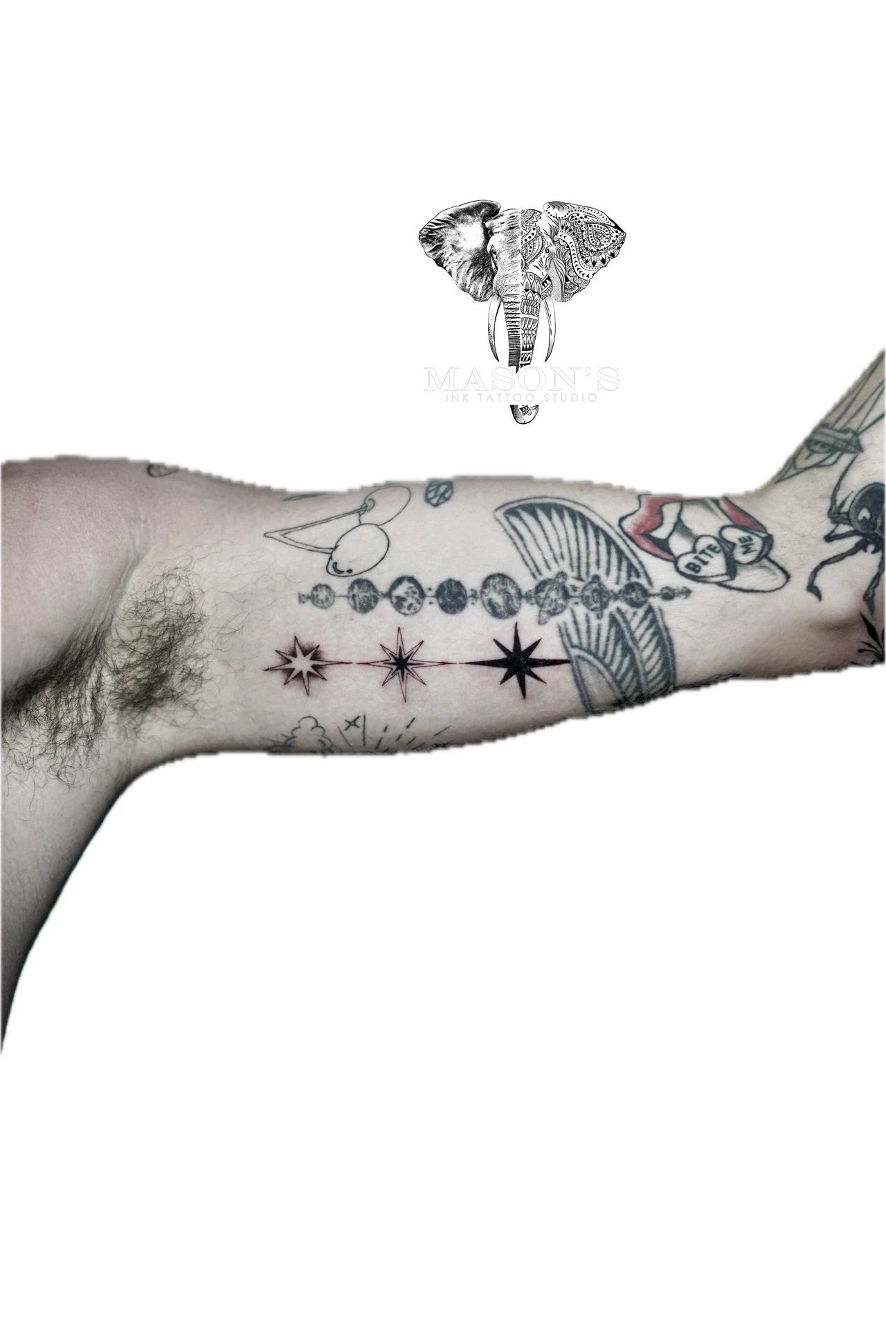 Black Work Three Body Problem Stars Tattoo by Mason's Ink Tattoo Studio, Bali