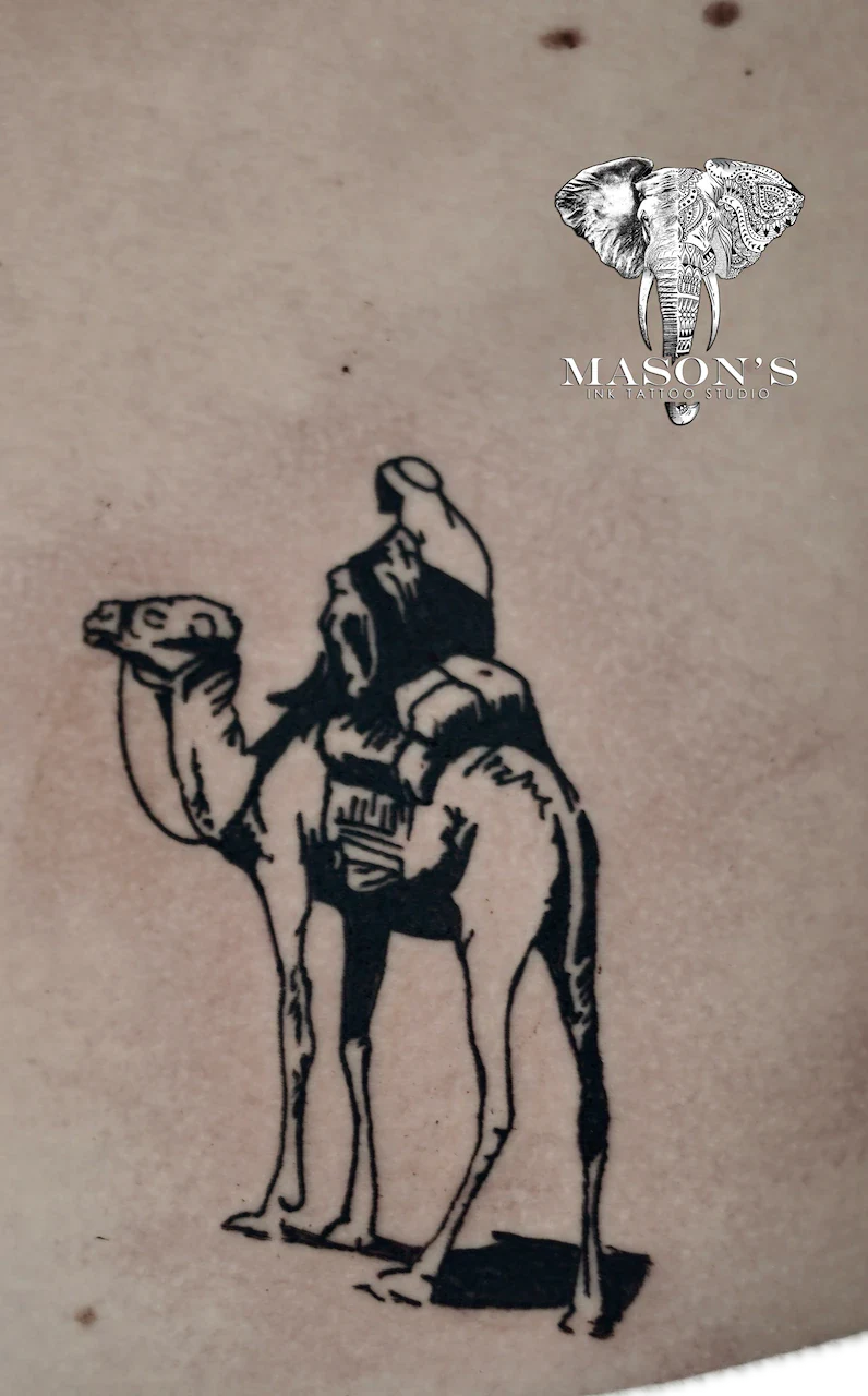 Blackwork Camel Tattoo Design - Blackwork tattoo by Mason's Ink Tattoo Studio, Bali