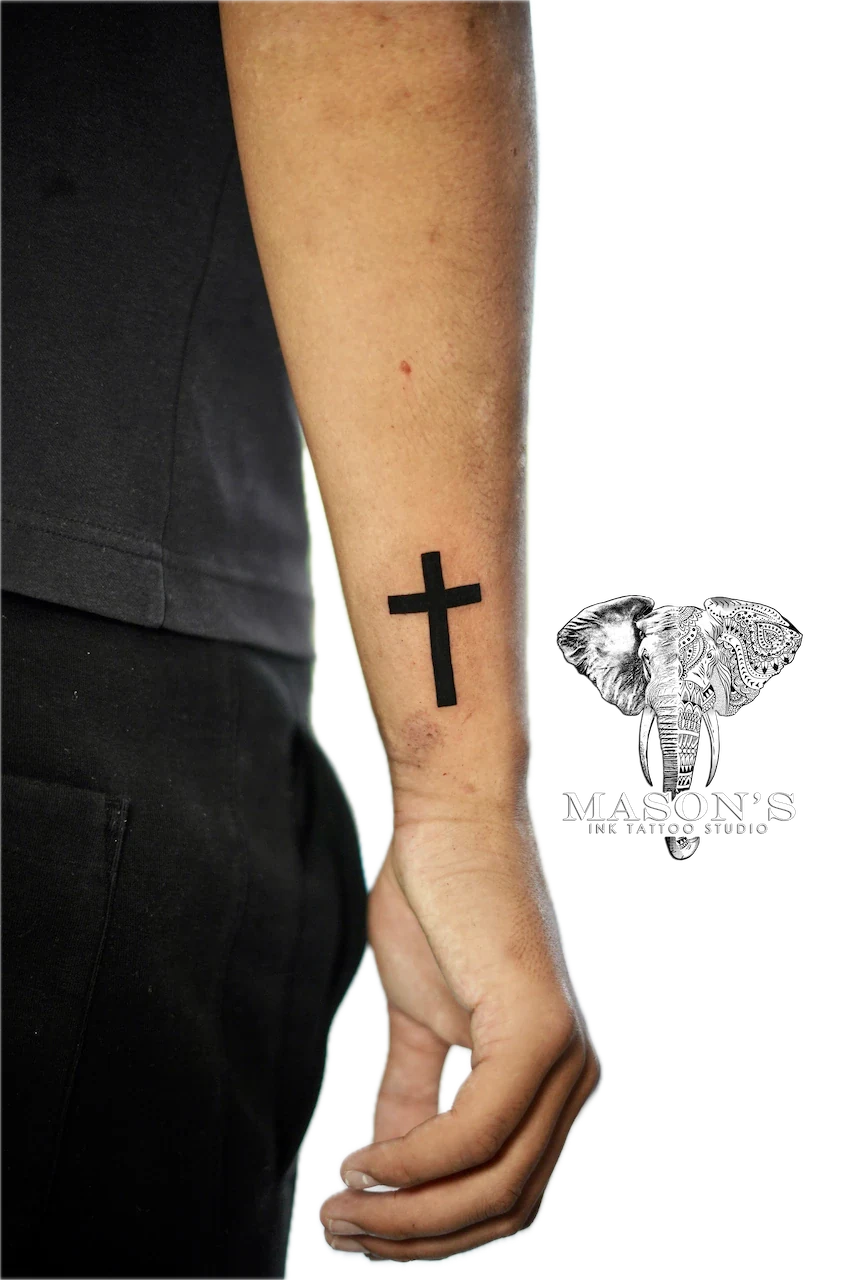 Blackwork Cross Tattoo Design - Blackwork tattoo by Mason's Ink Tattoo Studio, Bali