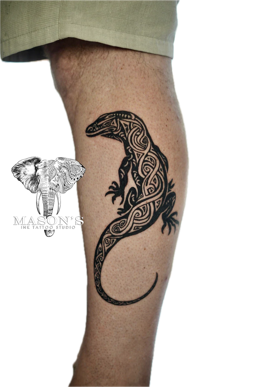 Blackwork Komodo Tattoo Design - Blackwork tattoo by Mason's Ink Tattoo Studio, Bali