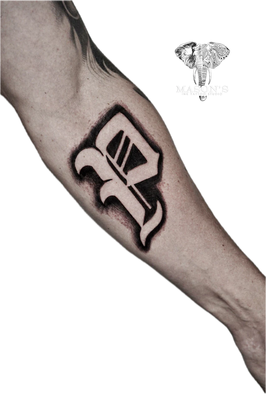 Blackwork Letter P Tattoo Design - Blackwork tattoo by Mason's Ink Tattoo Studio, Bali