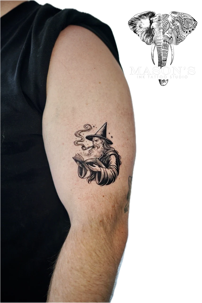 Blackwork Magician Tattoo Design by Mason's Ink Tattoo Studio, Bali