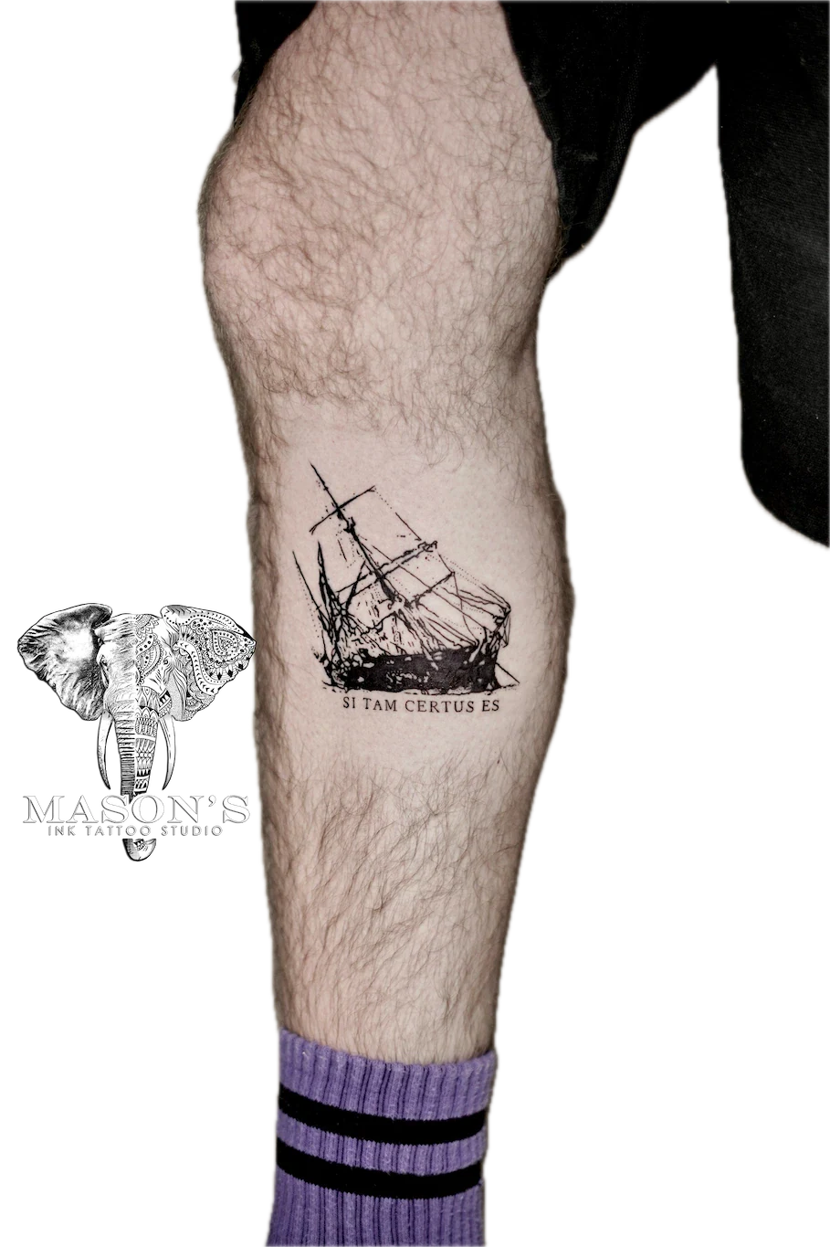 Blackwork Ship Tattoo Design - Blackwork tattoo by Mason's Ink Tattoo Studio, Bali