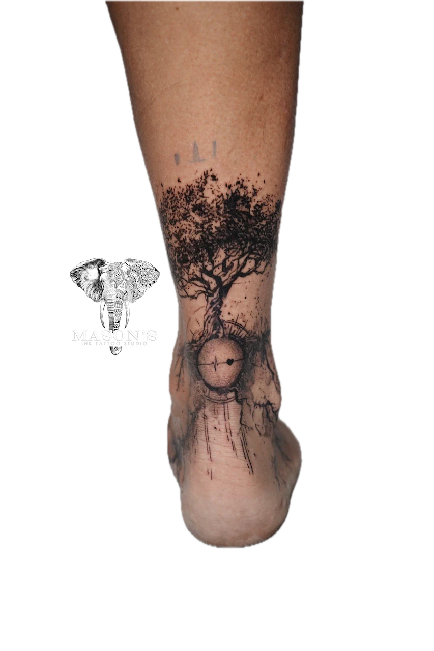Blackwork Tree Silhouette Tattoo - Blackwork tattoo by Mason's Ink Tattoo Studio, Bali
