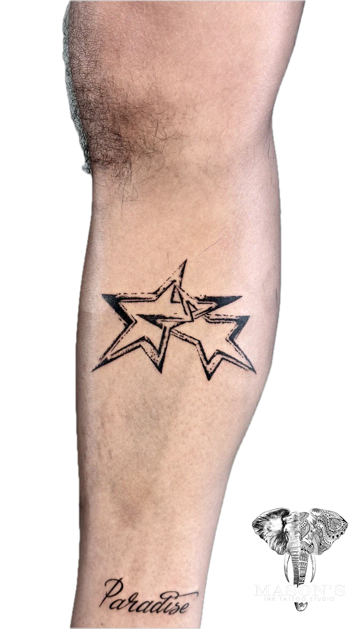 Double Stars Black Work Tattoo by Mason's Ink Tattoo Studio, Bali