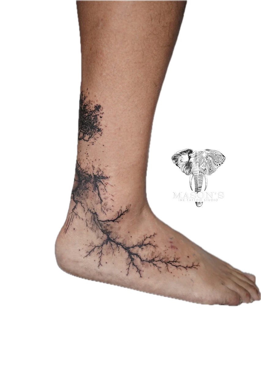 Illustrative Blackwork Tree Tattoo - Blackwork tattoo by Mason's Ink Tattoo Studio, Bali
