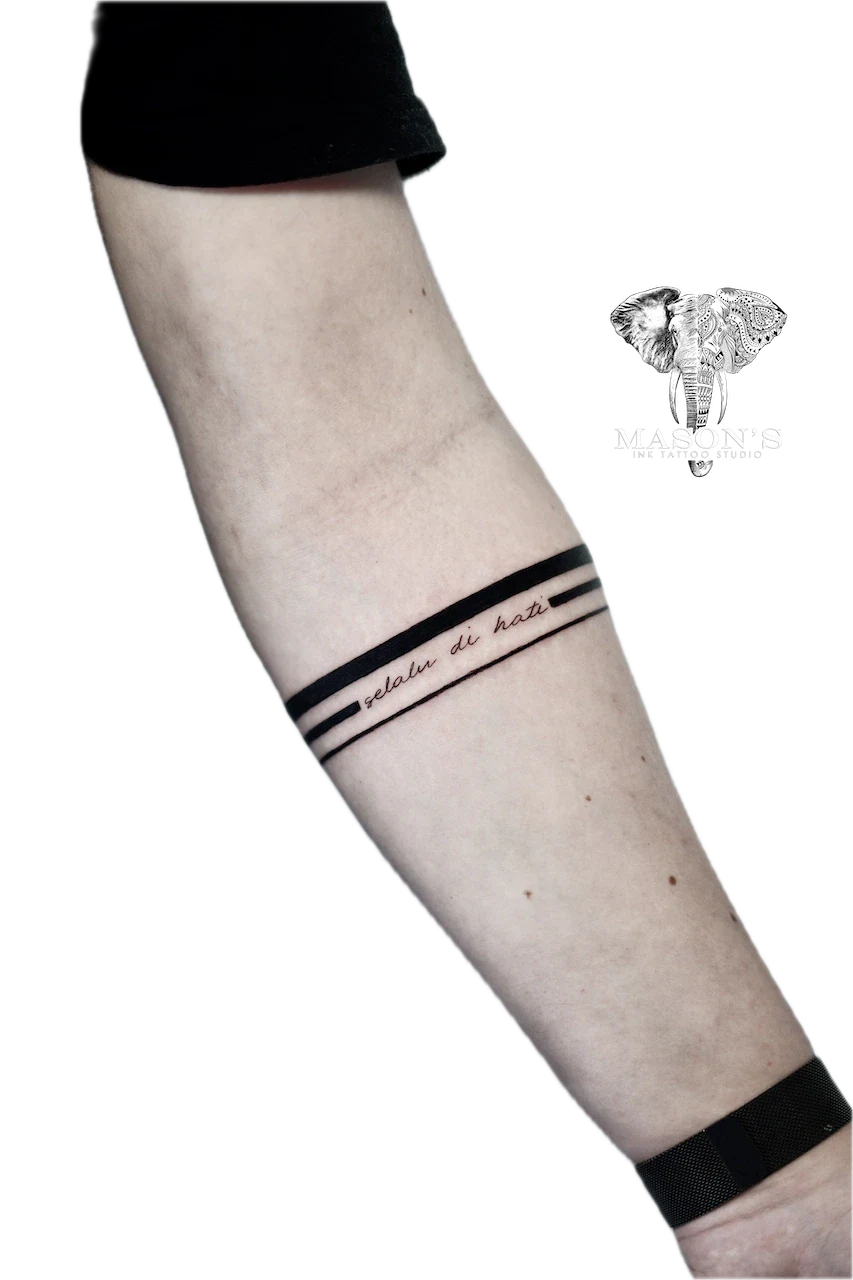 Line Work Armband Script Tattoo Design by Mason's Ink Tattoo Studio, Bali