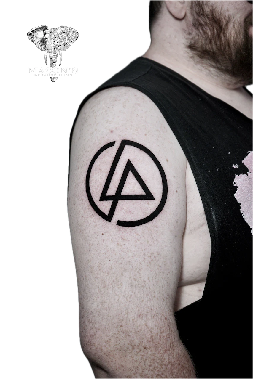 Linkin Park Logo Linework Tattoo Design - Blackwork tattoo by Mason's Ink Tattoo Studio, Bali