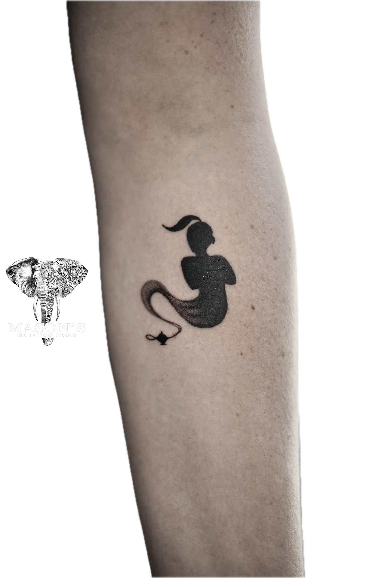 Black Work Alladin tattoo by Mason's Ink Tattoo Studio, Bali