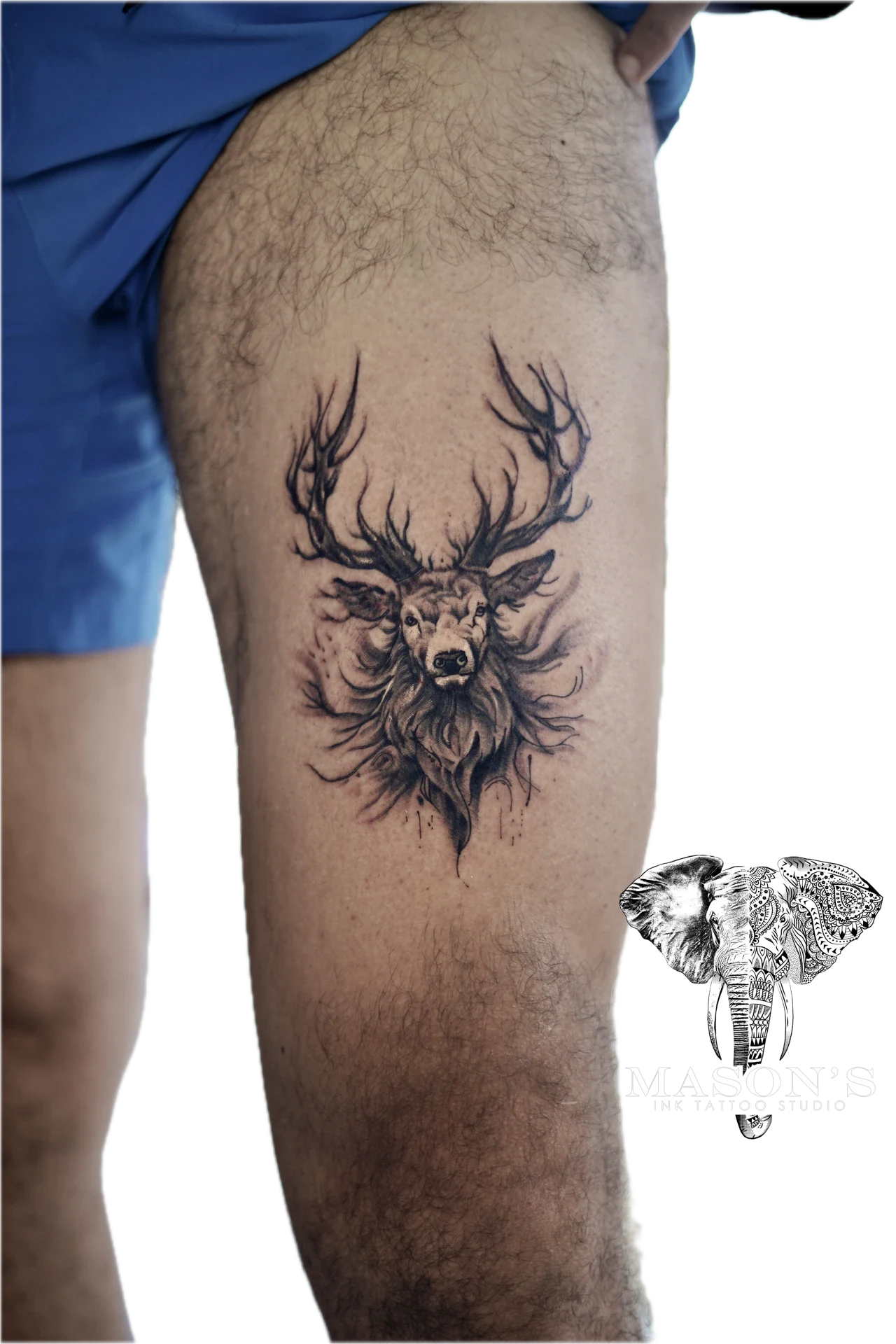 Black Work Deer Antler tattoo by Mason's Ink Tattoo Studio, Bali
