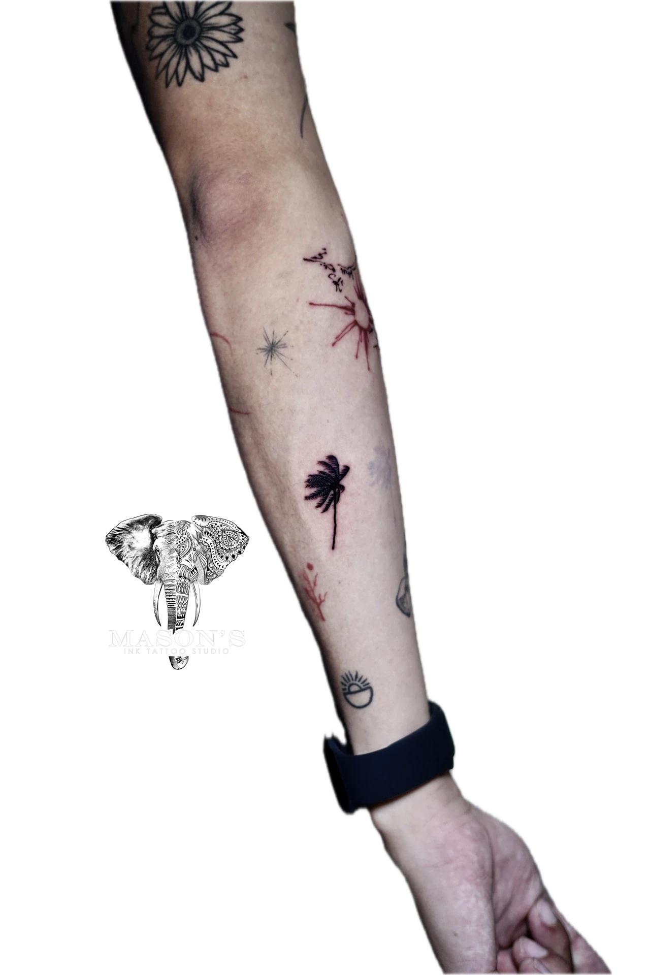 Black work Coconut Tree tattoo by Mason's Ink Tattoo Studio, Bali