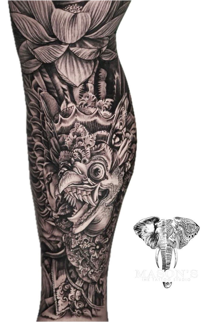 Garuda Jatayu Balinese Mitology black Work and Realism tattoo by Mason's Ink Tattoo Studio, Bali