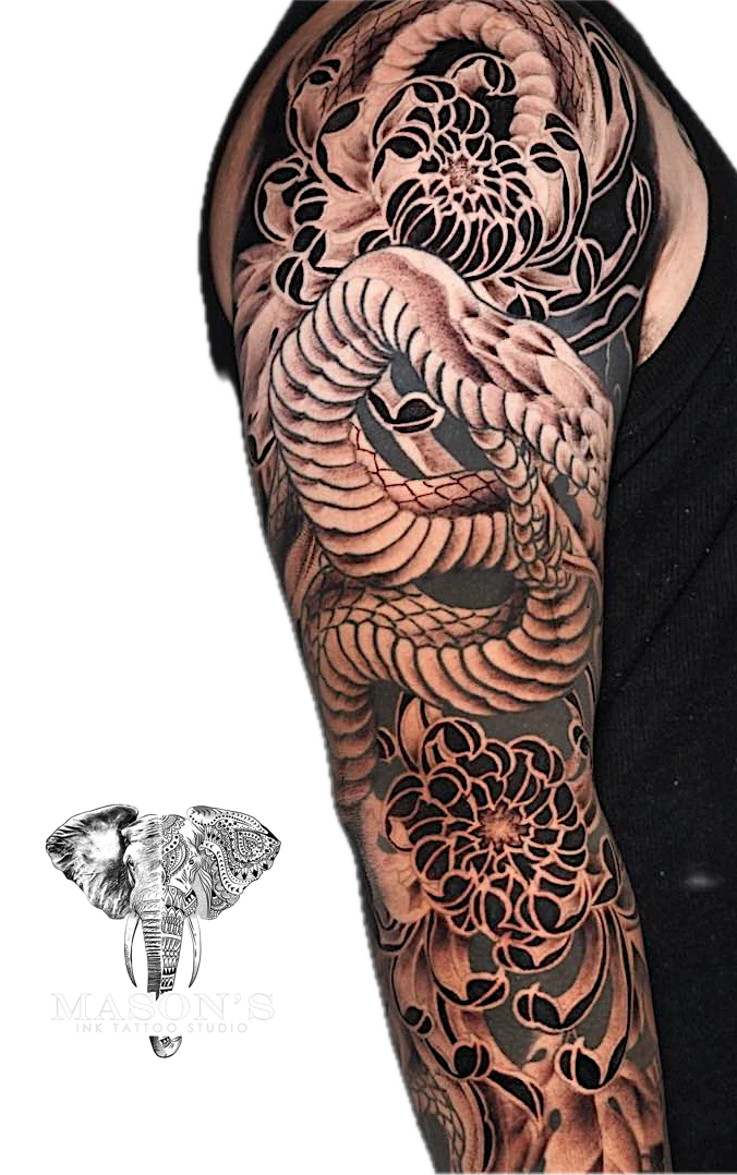 Japanese Snake tattoo by Mason's Ink Tattoo Studio, Bali