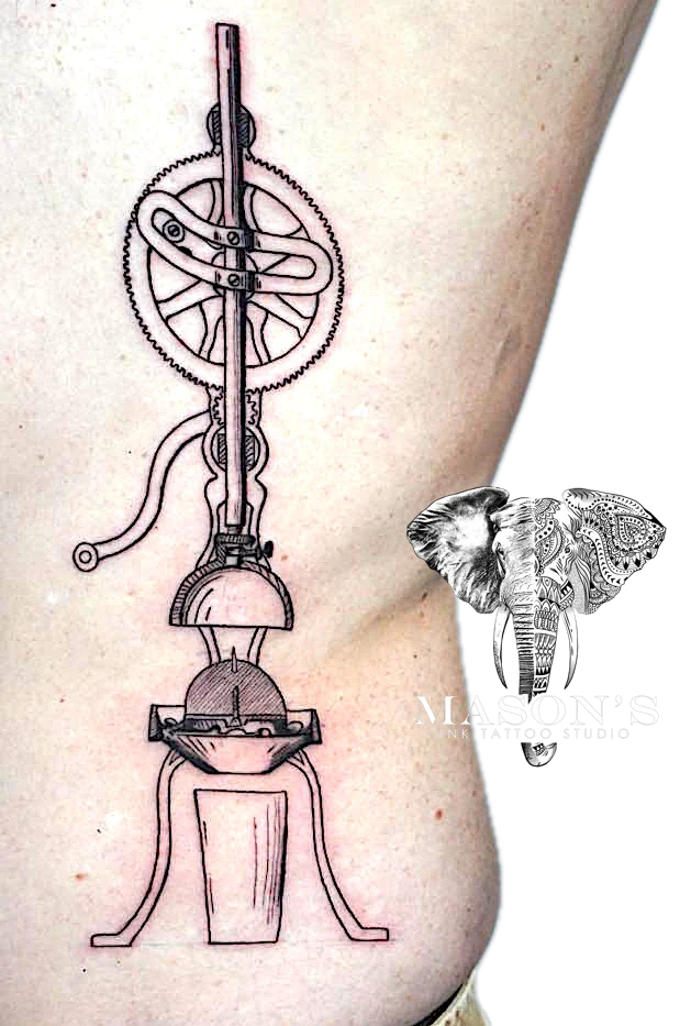Mechanic Industrial Fine Line tattoo by Mason's Ink Tattoo Studio, Bali