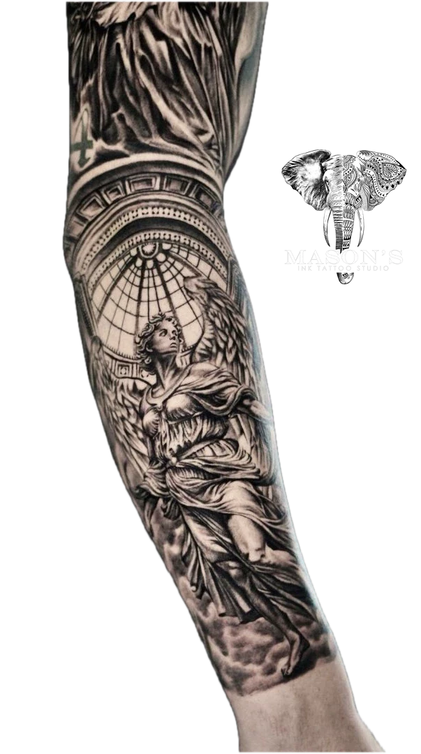 Mythology Realistic Angel tattoo by Mason's Ink Tattoo Studio, Bali