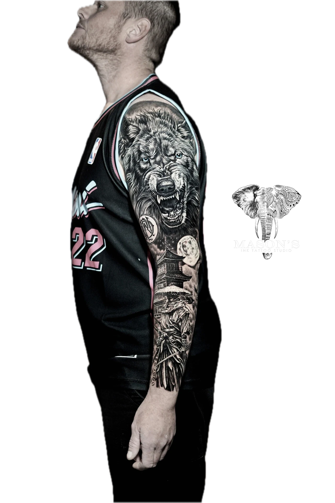 Realism Wolf tattoo by Mason's Ink Tattoo Studio, Bali