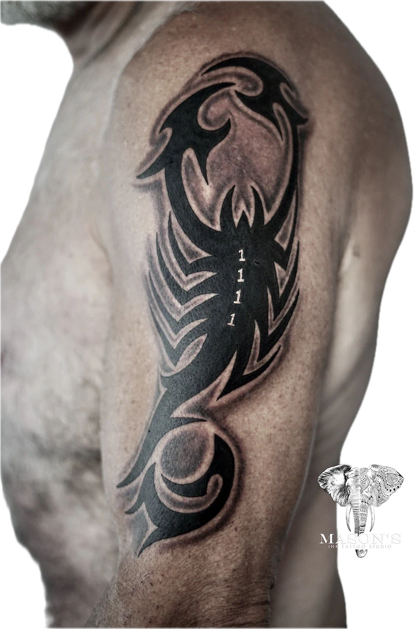Tribal Scorpion Blackwork Tattoo Design by Mason's Ink Tattoo Studio, Bali