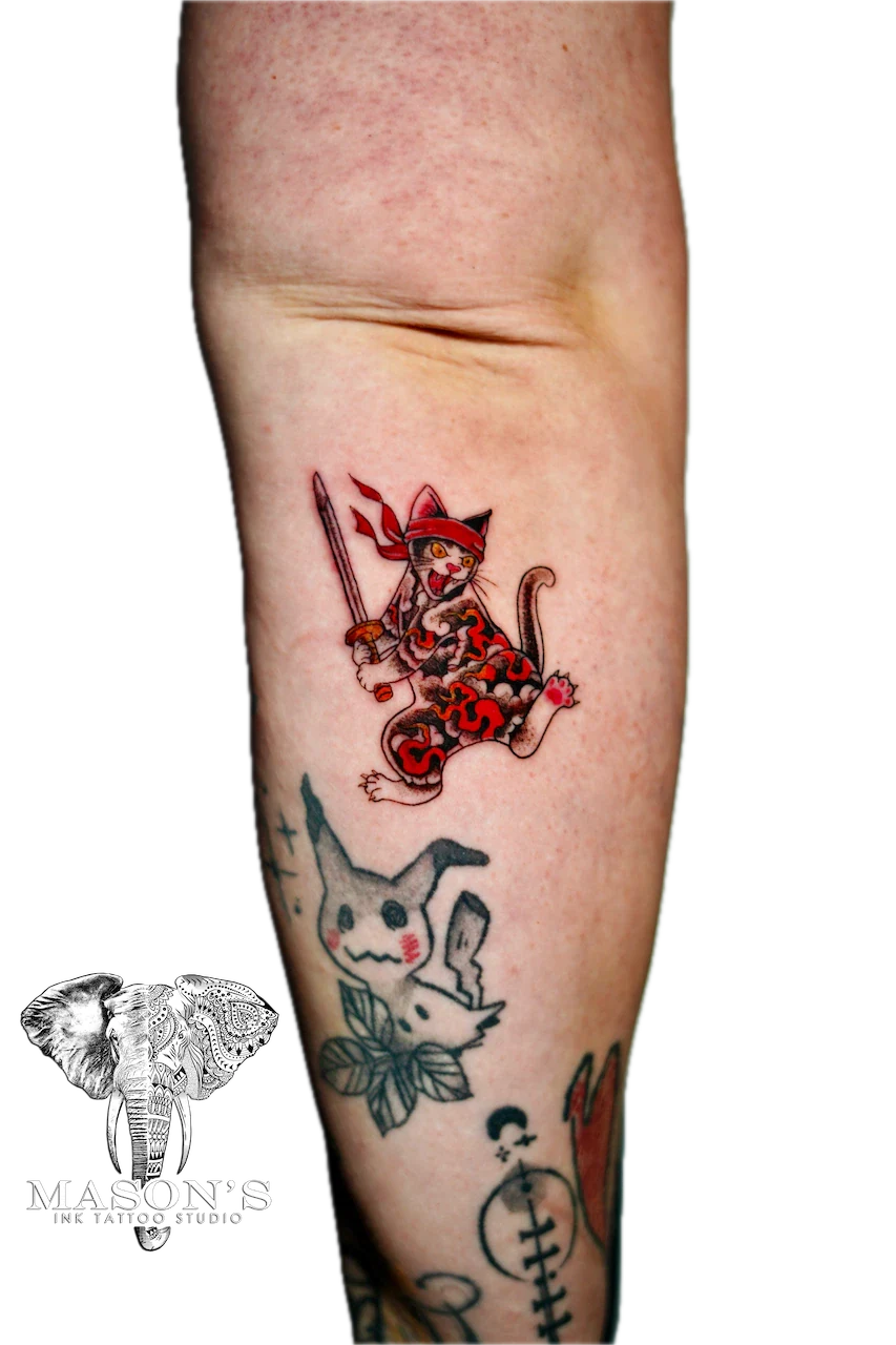 Color Cat Tattoo Design - Colour tattoo by Mason's Ink Tattoo Studio, Bali