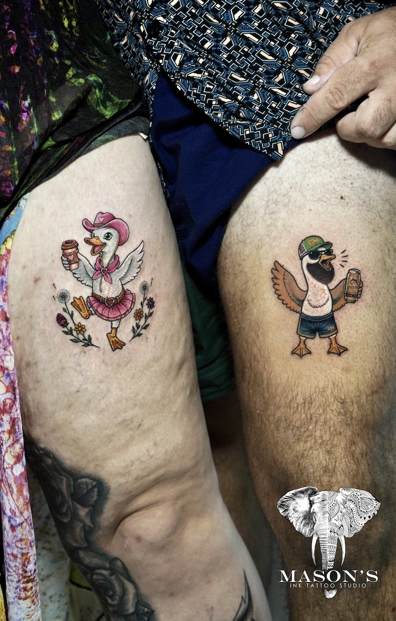 Color Duck Couple Tattoo - Colour tattoo by Mason's Ink Tattoo Studio, Bali