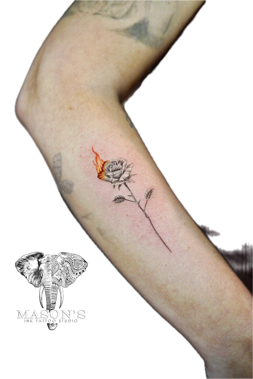 Color Fine Line Flower Tattoo Design - Colour tattoo by Mason's Ink Tattoo Studio, Bali