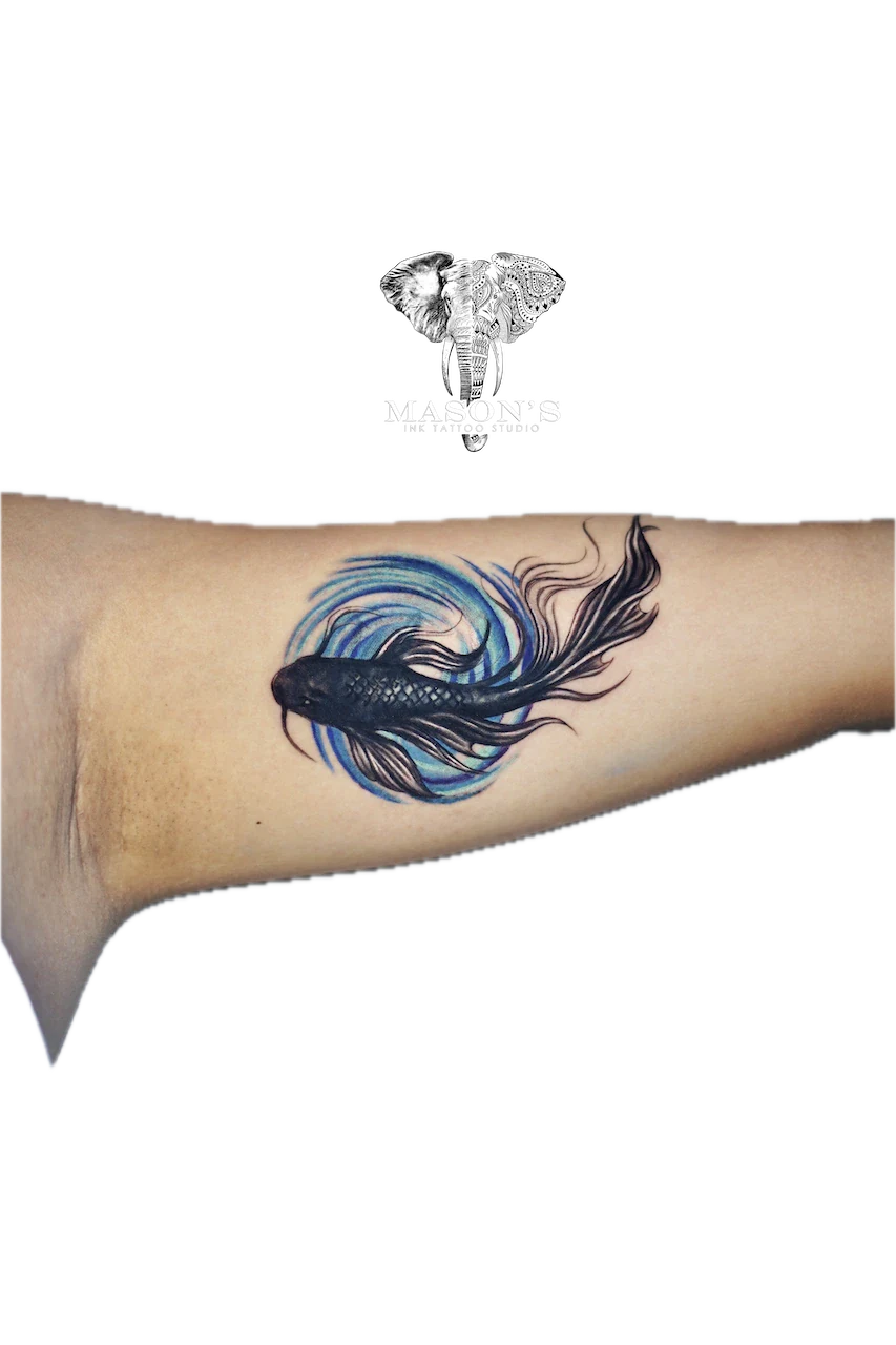 Color Koi Fish Tattoo Design by Mason's Ink Tattoo Studio, Bali