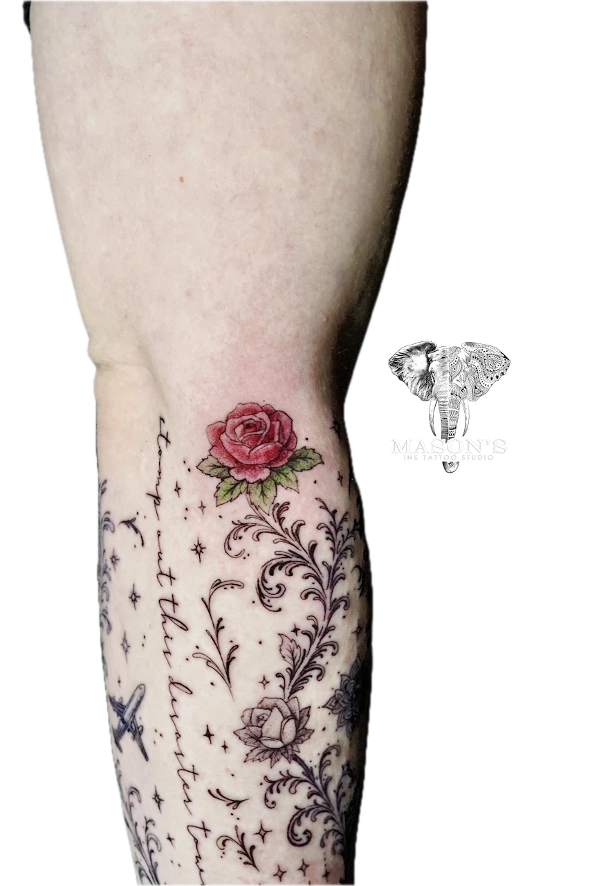 Color Ornamental Rose Flower Tattoo Design - Colour tattoo by Mason's Ink Tattoo Studio, Bali