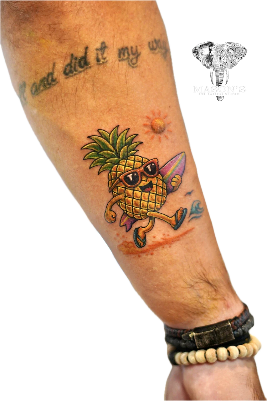 Color Pineapple Tattoo Design by Mason's Ink Tattoo Studio, Bali