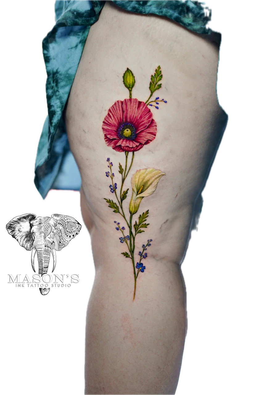 Color Realism Flower Tattoo Design - Colour tattoo by Mason's Ink Tattoo Studio, Bali
