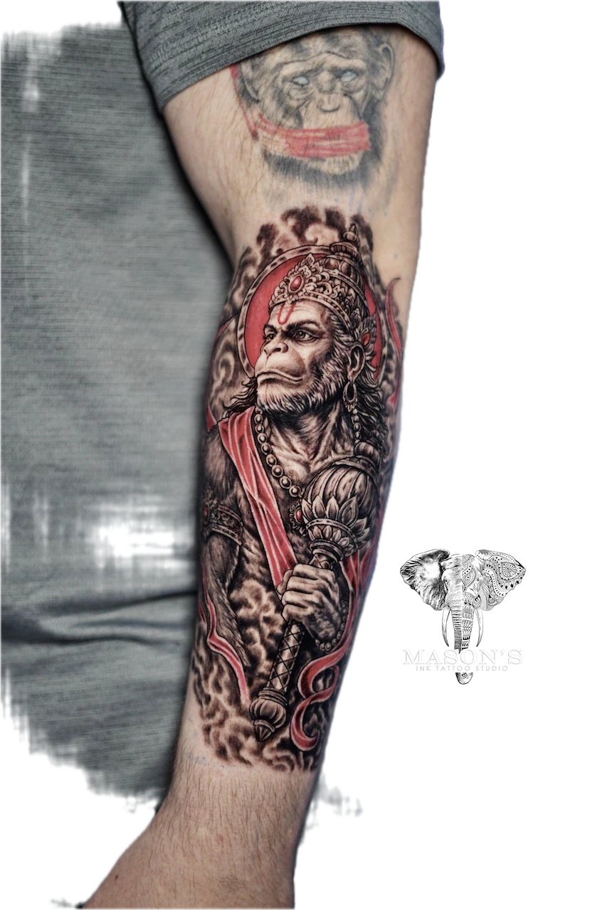 Color Realism Hanoman Mythology Tattoo Design by Mason's Ink Tattoo Studio, Bali
