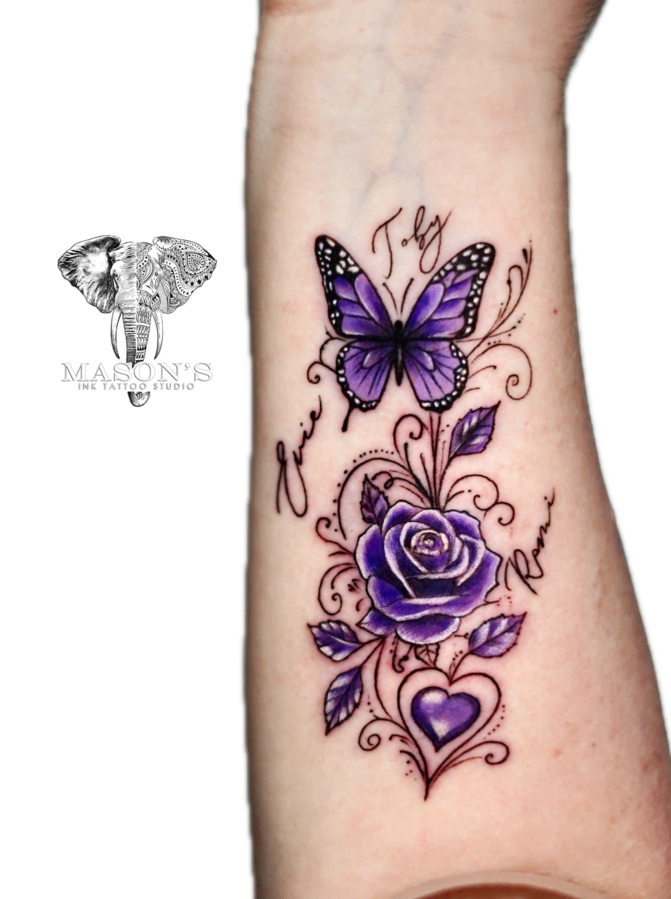 Color Rose Flower Tattoo Design - Colour tattoo by Mason's Ink Tattoo Studio, Bali