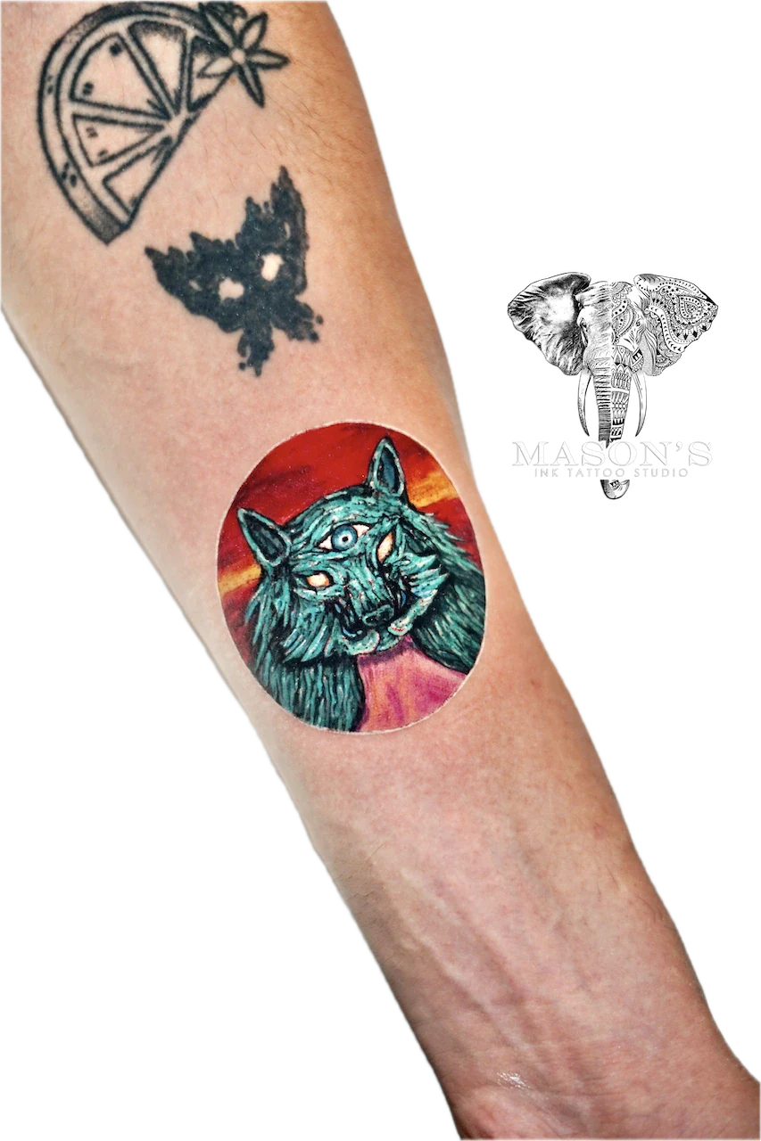Color Satanic Animal Tattoo by Mason’s Ink - Colour tattoo by Mason's Ink Tattoo Studio, Bali