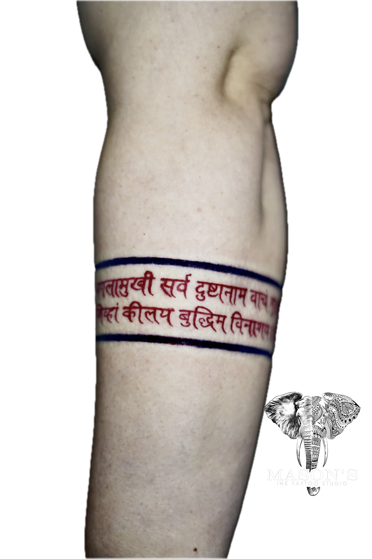 Color Script Hindi Sanskrit Tattoo by Mason's Ink Tattoo Studio, Bali