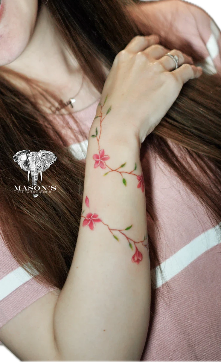 Cute Flower Color Tattoo by Mason's Ink Tattoo Studio, Bali