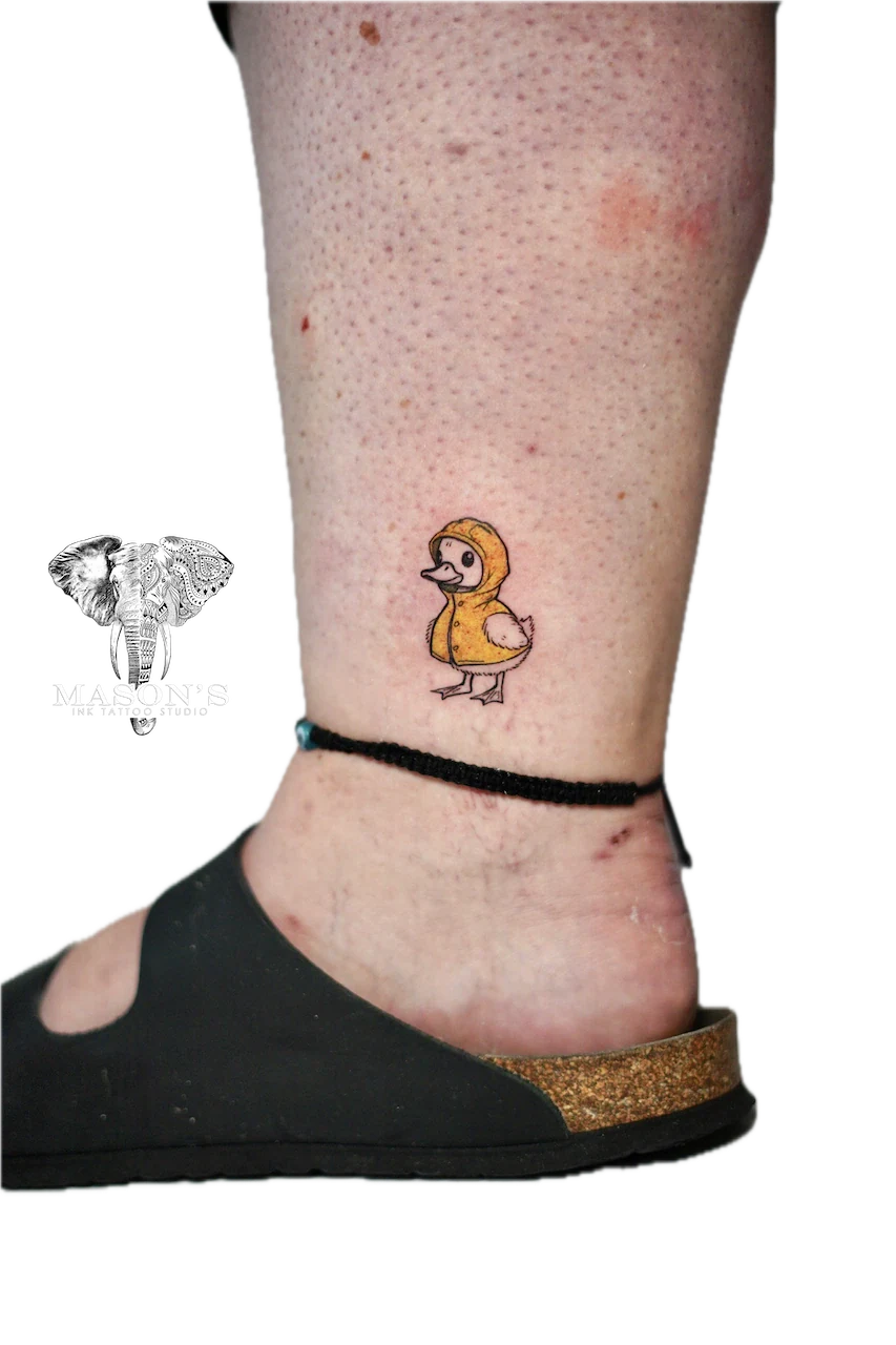 Fine Line Colored Duck Tattoo Design - Colour tattoo by Mason's Ink Tattoo Studio, Bali