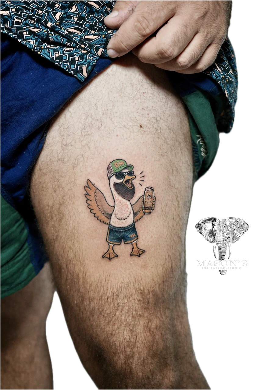 Illustrative Style Color Duck Tattoo - Colour tattoo by Mason's Ink Tattoo Studio, Bali