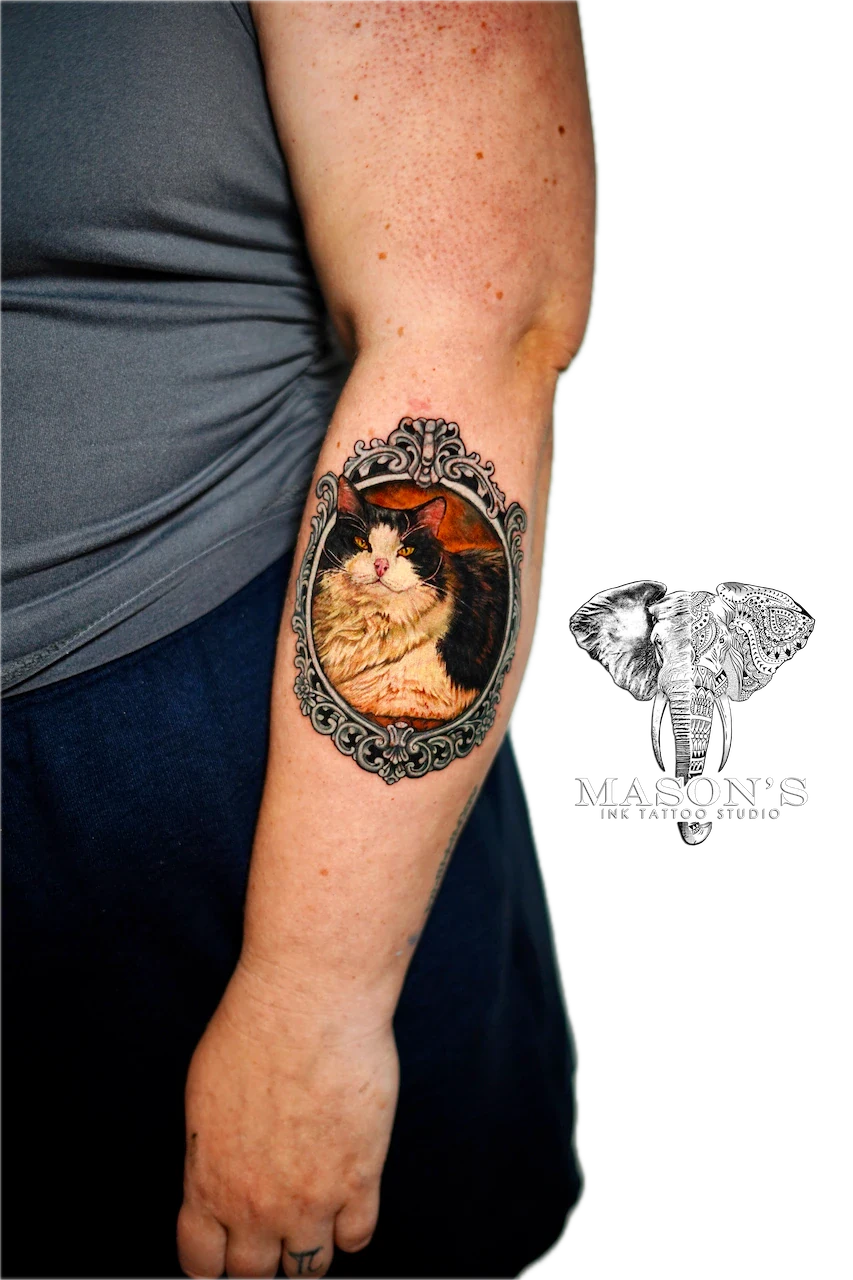 Realism Color Cat Tattoo Design - Colour tattoo by Mason's Ink Tattoo Studio, Bali