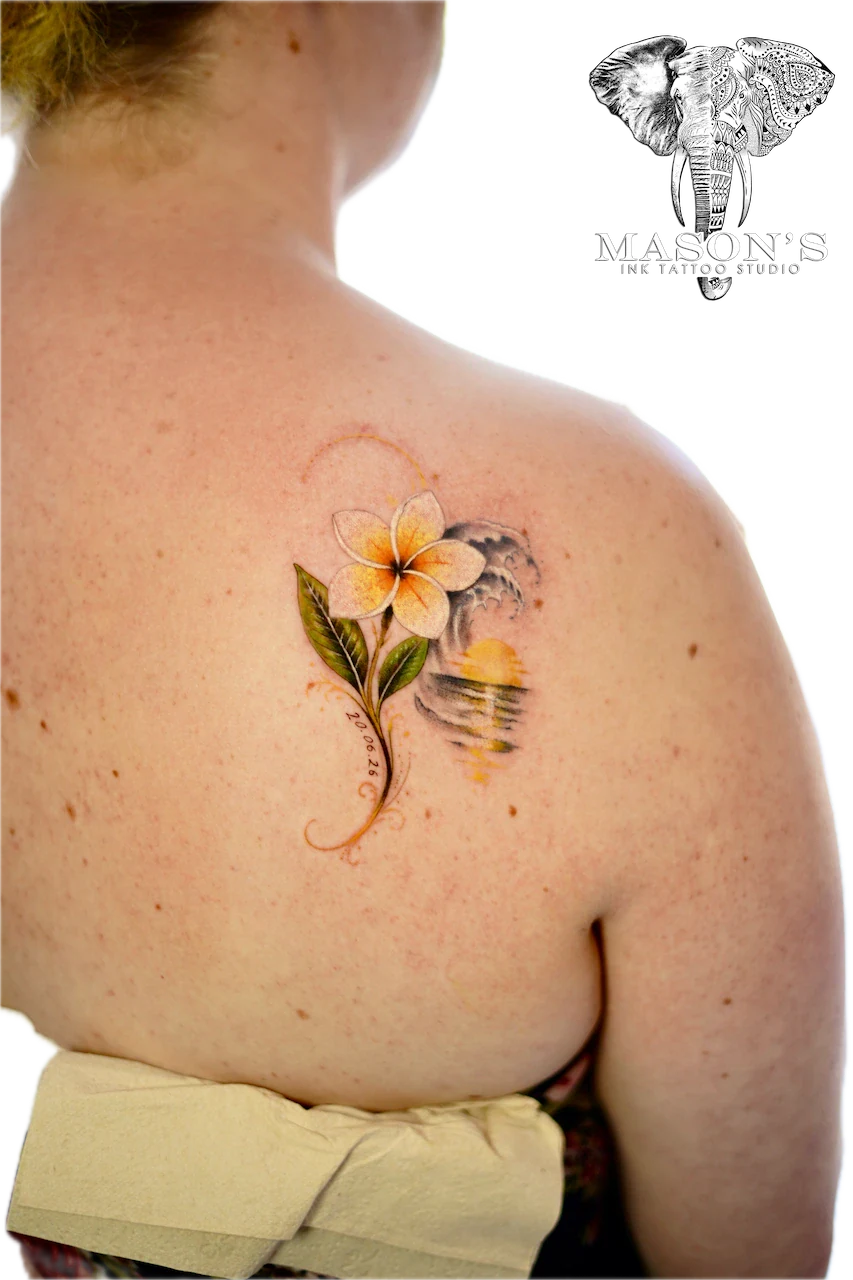 Realism Color Floral Tattoo Design - Colour tattoo by Mason's Ink Tattoo Studio, Bali