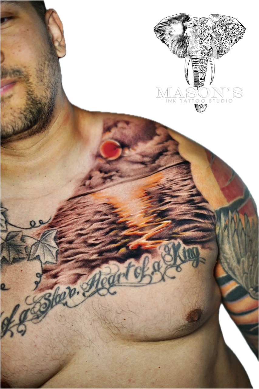 Realism Sunset Color Tattoo by Mason’s Ink - Colour tattoo by Mason's Ink Tattoo Studio, Bali