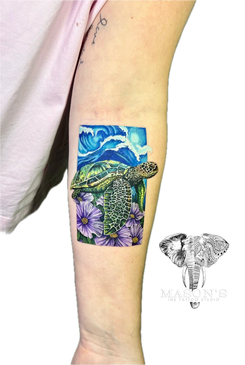 Sea Turtle Cover Up Tattoo by Mason’s Ink by Mason's Ink Tattoo Studio, Bali