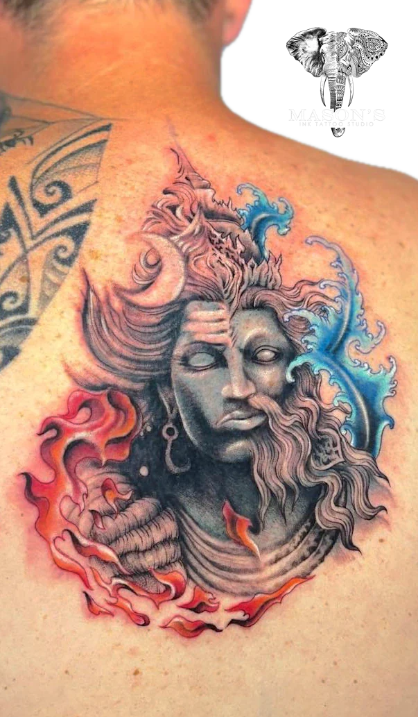 Color Realism Siva God Lord tattoo by Mason's Ink Tattoo Studio, Bali