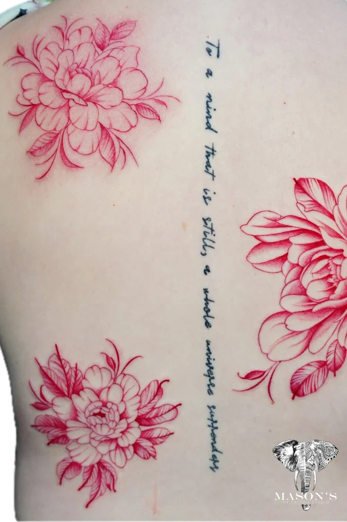 Floral and Script Beauty tattoo by Mason's Ink Tattoo Studio, Bali